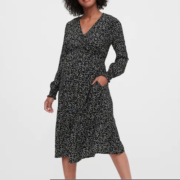 Gap Maternity Crossover Midi Dress black - Picture 1 of 4